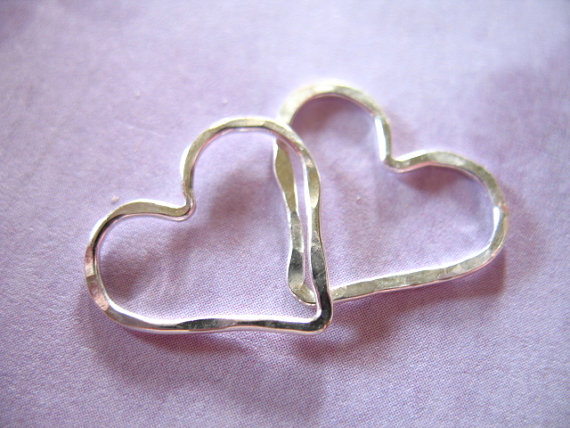 Wedding - 10% Off Valentines Sale,, 1 pc, Sterling Silver HEART Charms Pendant  Links Connectors, Hammered, 15.5x14 mm, love brides bridal bridesmaids