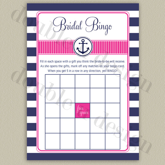 Wedding - INSTANT DOWNLOAD - Nautical Bridal Bingo - Navy with Hot Pink Accents - Bridal or Wedding Shower Game - Printable DIY