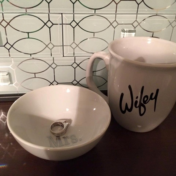 Mariage - Personalized Ring Dish and Coffee Mug/Wedding/Shower Gift