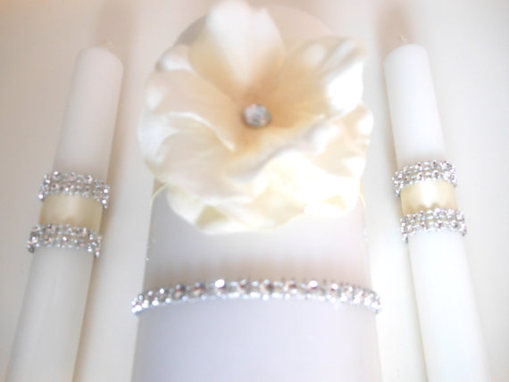 زفاف - Vintage glam wedding unity candle set- ivory inspired -SALE