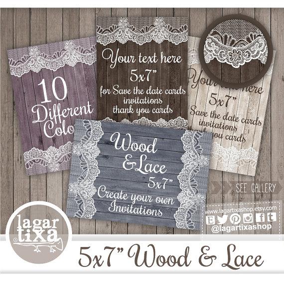 Mariage - Wood and Lace Backgrounds, 5x7", Colored Wood, Digital Backgrounds, for invitations, bridal shower, baby shower, Shabby Chic, rustic wedding
