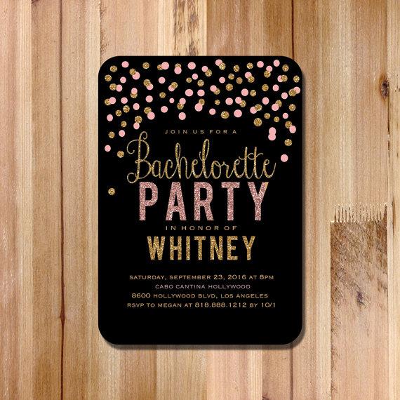 Hochzeit - Pink & Gold Glitter and Glam Bachelorette Party Invitation -  DIY Printable Wedding Invite