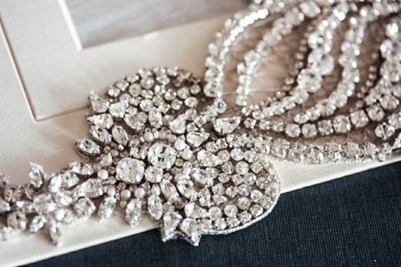 Wedding - Crystal Wedding dress sash - Hearts Art 15 inches (Made to Order)