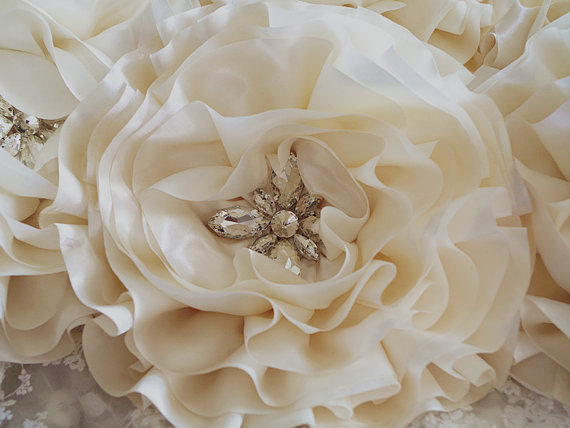 Hochzeit - Ivory satin Chiffon rosette, wedding decors, wedding chair sash, table bouquet