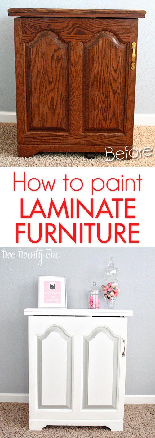 Hochzeit - Sewing Cabinet Makeover {How To Paint Laminate Furniture}