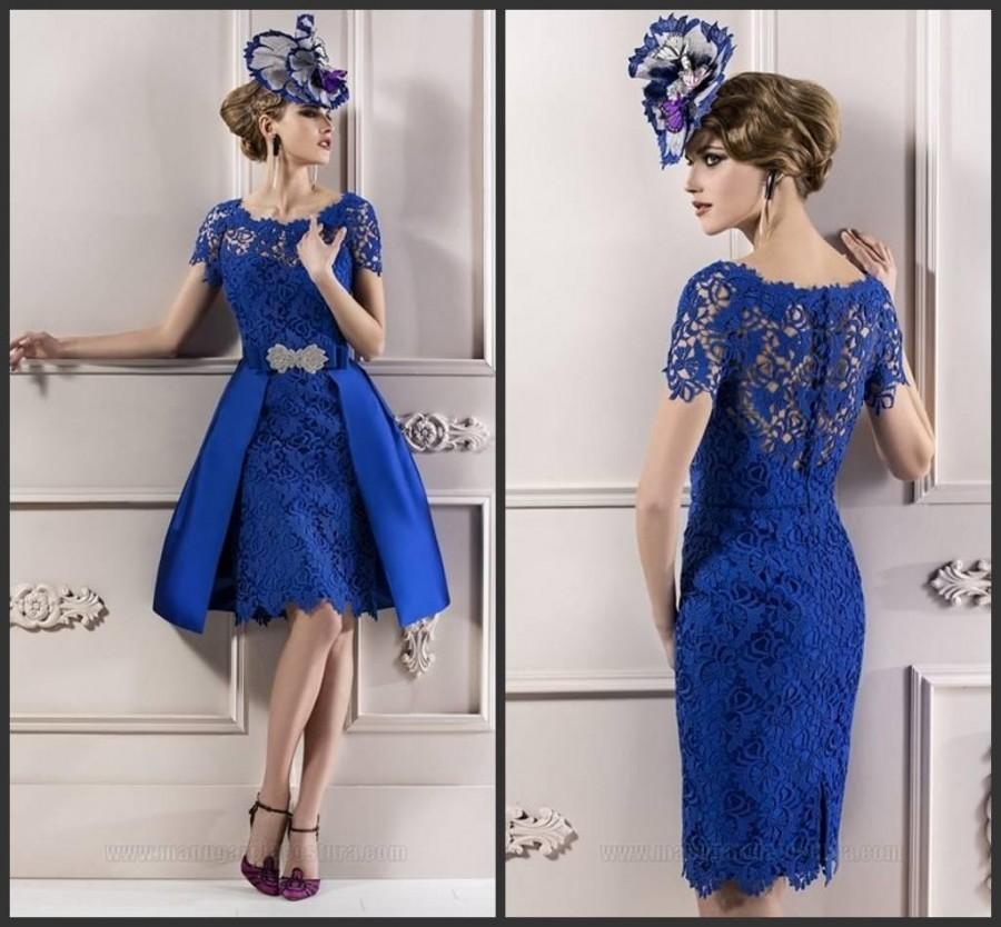 زفاف - Modest Custom Made 2014 Elegant Mother Lace Sheer Capped Royal Blue Short Sleeves Evening Dress/ Mother of the Bride Dresses Woman Online with $98.37/Piece on Hjklp88's Store 