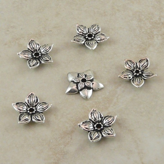 زفاف - TierraCast Star Jasmine Flower Bead Caps - Silver Plated LEAD FREE pewter - I ship internationally 5589
