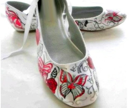 زفاف - Butterfly flats, Wedding Shoes , Ballerina Flats , butterflies flats, red and white flats, whimsical shoes, fairy tale shoes, norakaren shoe
