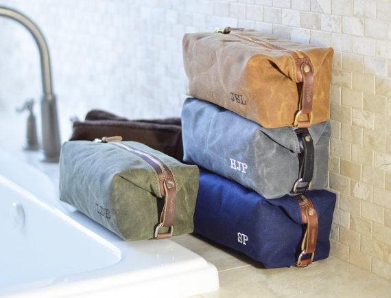 زفاف - NO. 345 Handmade Men's Dopp Kit, Gift for Him, Toiletry Travel Bag, Personalized Groomsmen Gift, American Waxed Cotton Canvas and Leather