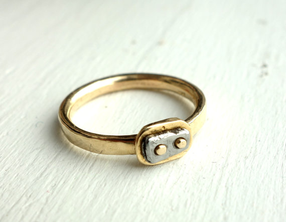 زفاف - One of a Kind Handmade 14k Recycled Gold and Iron Alternative Engagement Ring