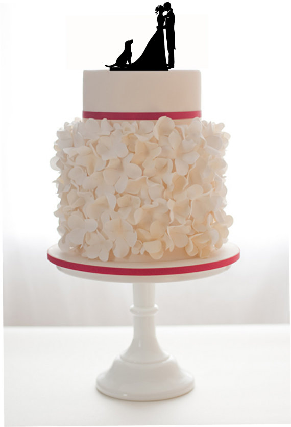 زفاف - Custom Wedding CAKE TOPPER Personalized Silhouette With choice of dog, color and a FREE base for display