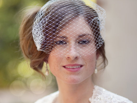 Mariage - Blusher Veil, Birdcage Veil, Blusher Wedding Veil, Bridal Veil, French Tulle, Ivory, White, Wedding Hair Accessories