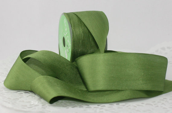 زفاف - Olive Green Silk Ribbon 1.25" by the yard Weddings, Gift Wrap, Bouquets, Invitations
