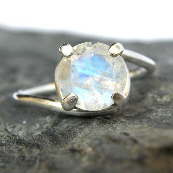 Hochzeit - Rainbow Moonstone Engagement Ring in Sterling Silver , Rainbow Moonstone Silver Ring , Moonstone Jewelry , Sparkle Gemstone - MADE TO ORDER