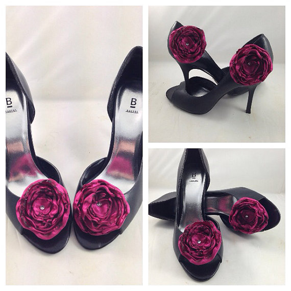 Hochzeit - Bridal Shoe Clips in Pink with Swarovski Crystal Rhinestone Accent  