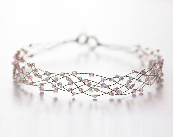Hochzeit - Pink crystal headband, Pearls headband, Crystal headband, Tiara, Wedding hair accessories, Pink diadem, Headbands, Wedding headband, Hair.