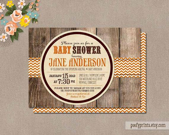 Hochzeit - Orange Chevron Baby Shower Invitations - Rustic Baby Shower Printable Invitations - Jane Collection