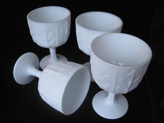 Hochzeit - Pedestal Milk Glass Vases, Milk Glass Goblets, Oak Leaf, FTD