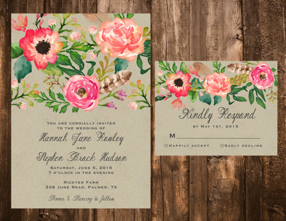 Wedding - Watercolor Floral Wedding Invitation Set