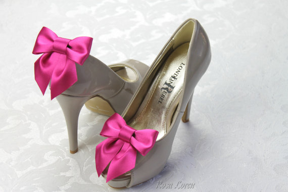 زفاف - Fuchsia Shoe Clips, Fuchsia Bow Shoe Clip, Fuchsia Wedding Accessories Shoes Clip, Pink Bow Clip Shoes