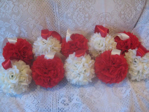 زفاف - Set of 10 Silk Rose Pomanders.......