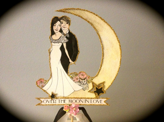 Mariage - Custom Wedding Cake Topper - Custom Illustrated - Hand Painted - Personalized