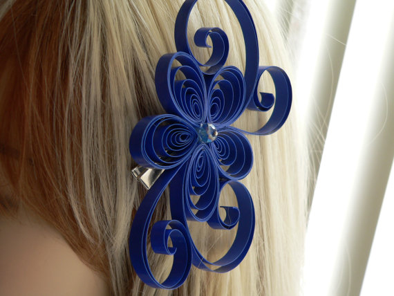 زفاف - Unique Royal Blue Flower Hair Clip, Wedding Blue Hair Accessory