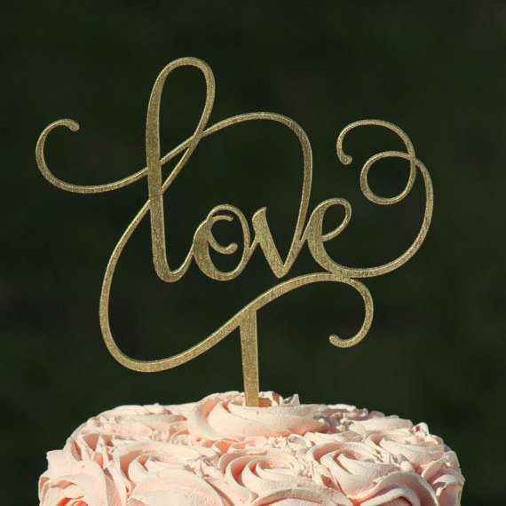 Wedding - Gold LOVE Wedding Cake topper - Wooden cake topper - Engagement Cake topper
