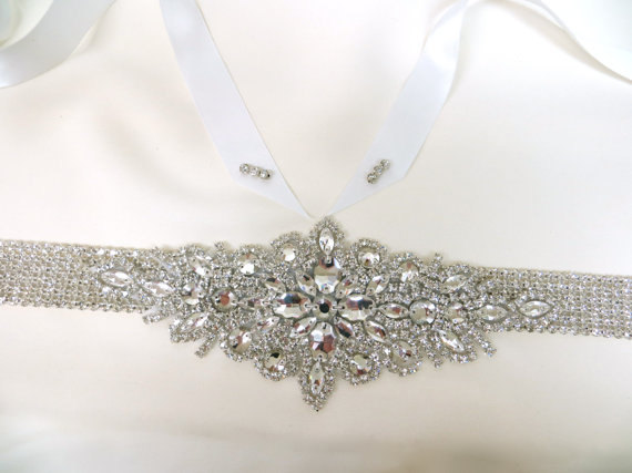 Hochzeit - Rhinestone Bridal Sash, Wedding Gown Accessory, Bridal Crystal Sash,  Bridal Party Dress, Art Deco Gown, Art Deco  Dress, Bridal Party Gown
