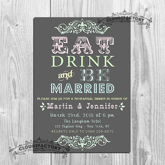 Hochzeit - Engagement Party Invitation Eat Drink and Be Married No332