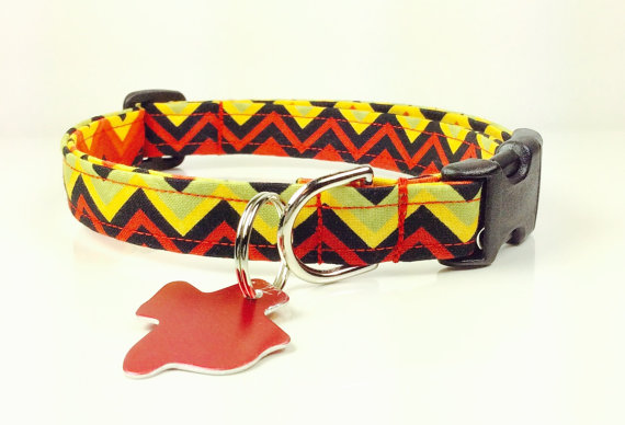 زفاف - Black Yellow and Red - Dog Collar - Adjustable
