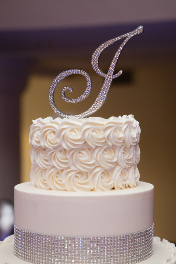 زفاف - Monogram Wedding Cake Topper Crystal Initial Any Letter A B C D E F G H I J K L M N O P Q R S T U V W X Y Z