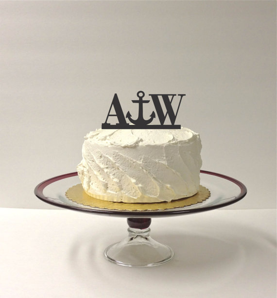 زفاف - Personalized Anchor Monogram Wedding Cake Topper with YOUR Initials Acrylic Beach Themed Cake Topper Nautical Cake Topper Anchor Cake Topper