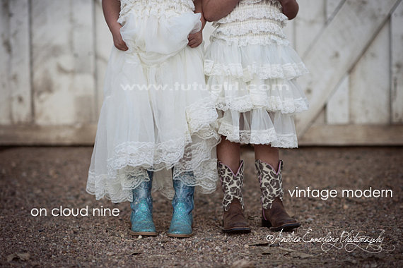 Wedding - Country Flower Girl Dress, Rustic Tutu Dress, Ivory Flower Girl, Lace Baby Dress, Toddler Gown