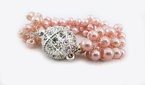 Wedding - Multi Strand Pearl Bracelet for Bridesmaids, Pearl Wedding Bracelet, Pearl Cuff Bracelet, Wedding Jewellery
