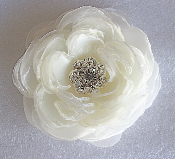 Wedding - Ivory wedding hair flower/bridal hair flower -wedding hair accessories - organza bridal hair clip