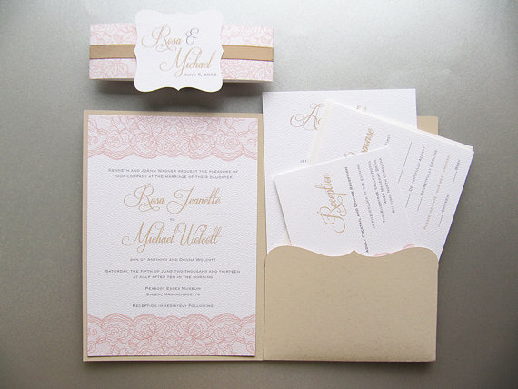 زفاف - Wedding Invitation Pocketfold Suite, Elegant Lace - Sample