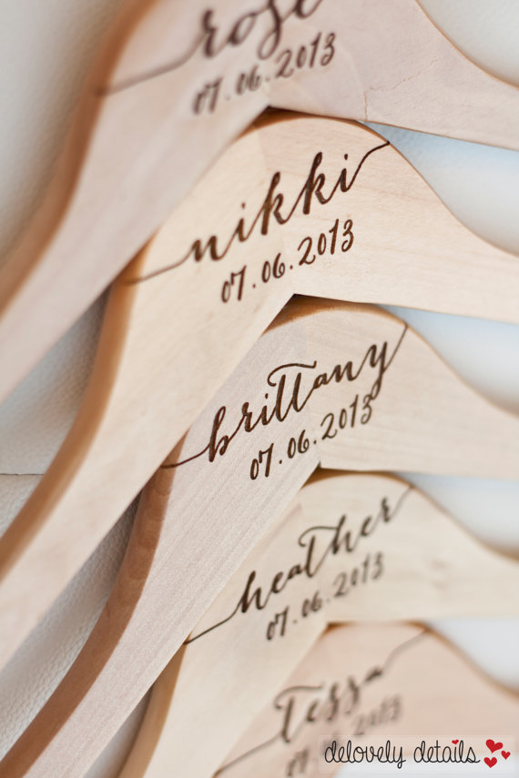 Hochzeit - 8 - Personalized Bridesmaid Hangers - Engraved Wood
