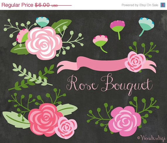 زفاف - Clipart Sale 80% off Flowers Clipart - Floral Rose Bouquet Clipart - Chalkboard Vintage Wedding Floral Clip art