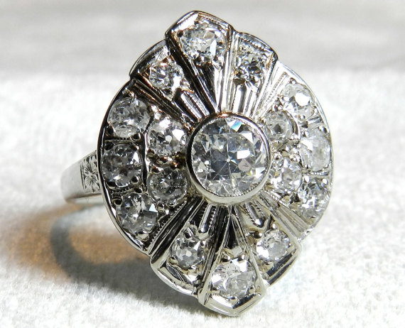 زفاف - Antique 4 Ct Diamond Engagement Ring Cushion Cut Old European Old Mine Cut 14K White Gold Art Deco Orange Blossom Setting Diamond Ring 1920s