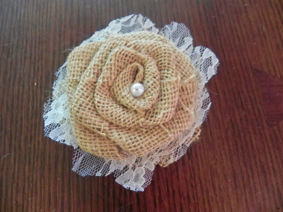 Mariage - Burlap Rose Hair Clip - Rustic Wedding Accessory - Your Color Choice