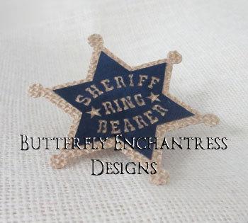 Wedding - Rustic Burlap Wedding Ring Bearer Sheriff Star Mini Badge Pin - Western Country Cowboy Wedding - Ring Security - Navy Blue - BE Lapel
