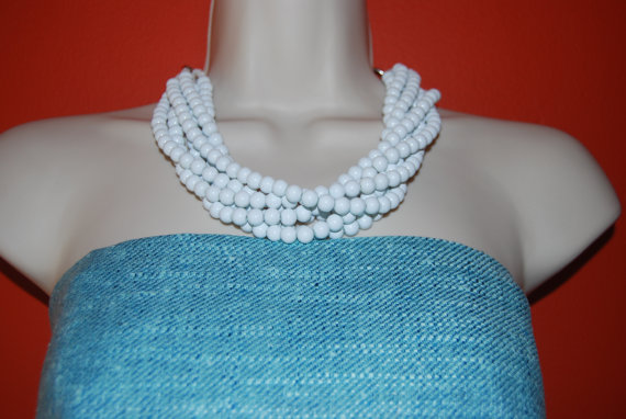 Hochzeit - White Statement Necklace Chunky Multi-strand White Beaded Necklace Bold Wedding Jewelry  Bridesmaids Necklaces