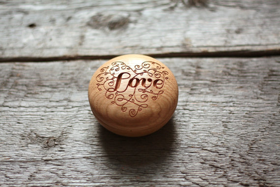Wedding - Engagement Ring Box, Wedding Ring Box,  Wood Ring Box, Oak Wood,  "Love"