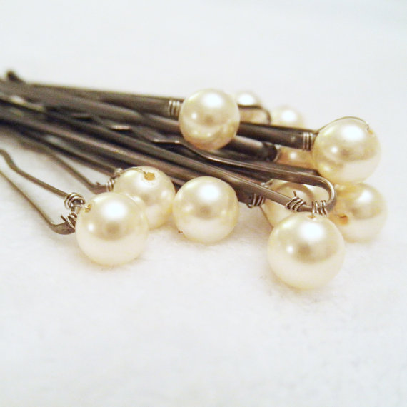 زفاف - Pearl Hair Pins - 6 Cream OR Ivory Bridal Hair Bobby -- Wedding Hair Accessory