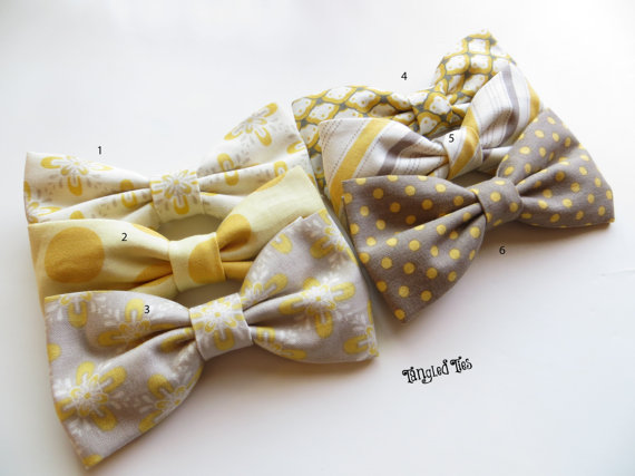 Mariage - Yellow/Grey Groomsmen Bow Ties, Wedding Bow Ties, Coordinated Bow Ties, Mix and Match Bow Ties
