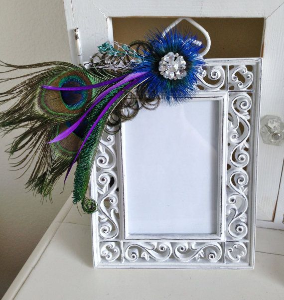 Wedding - Peacock Wedding-Customize One White Peacock Photo Frame- Lets Customize It To Your Wedding Colors