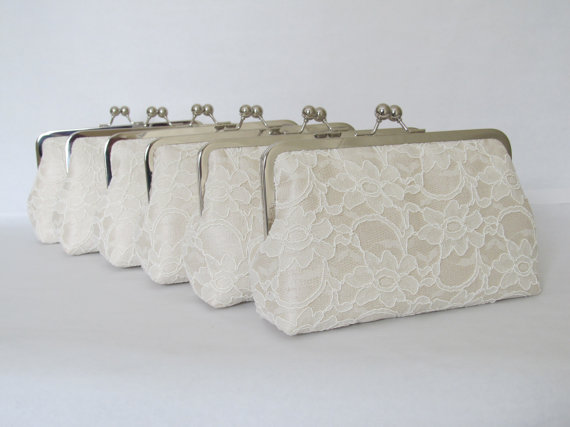 Wedding - SALE, 20% OFF, Bridal Silk And Lace Clutch Set Of 6 ivory,Wedding Clutch,Bridesmaid Clutches,Bridal Accessories