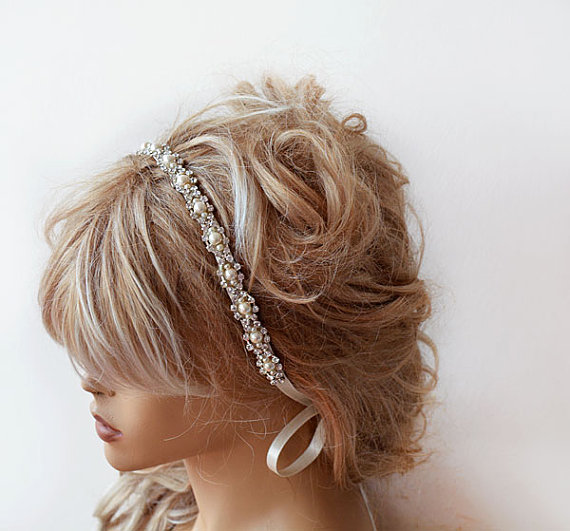 Hochzeit - Wedding headband,  Bridal Headband,  Bridal Hair Accessory, Rhinestone and Pearl  headband, Wedding hair Accessory