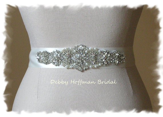 Wedding - SALE ~ Rhinestone Crystal Pearl Bridal Sash, Pearl Crystal Wedding Dress Belt, Wedding Sash, No 4060S1.5, Wedding Accessories, Belts, Sashes